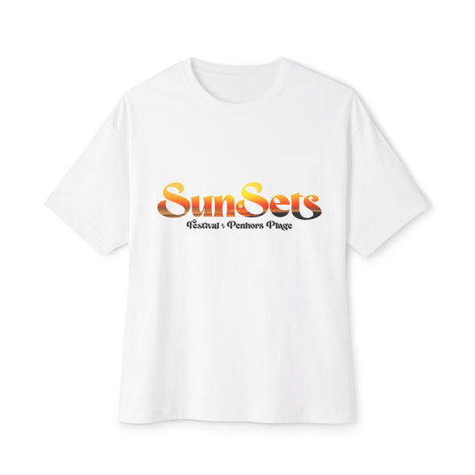 Sunset Vibes Unisex Oversized Tee, Relaxed Fit Summer Shirt, Beach Day Apparel, Gift for Optimists, Festival Wear