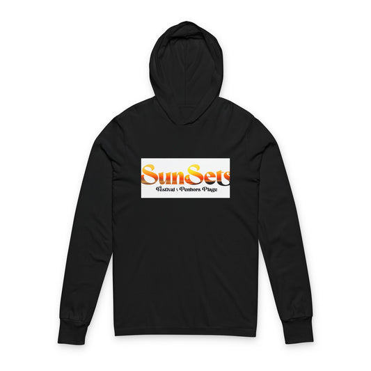 Retro Sunset Unisex Hooded Long Sleeve Tee, Casual Beachwear, Summer Outfit, Gift for Her, Trendy Layers
